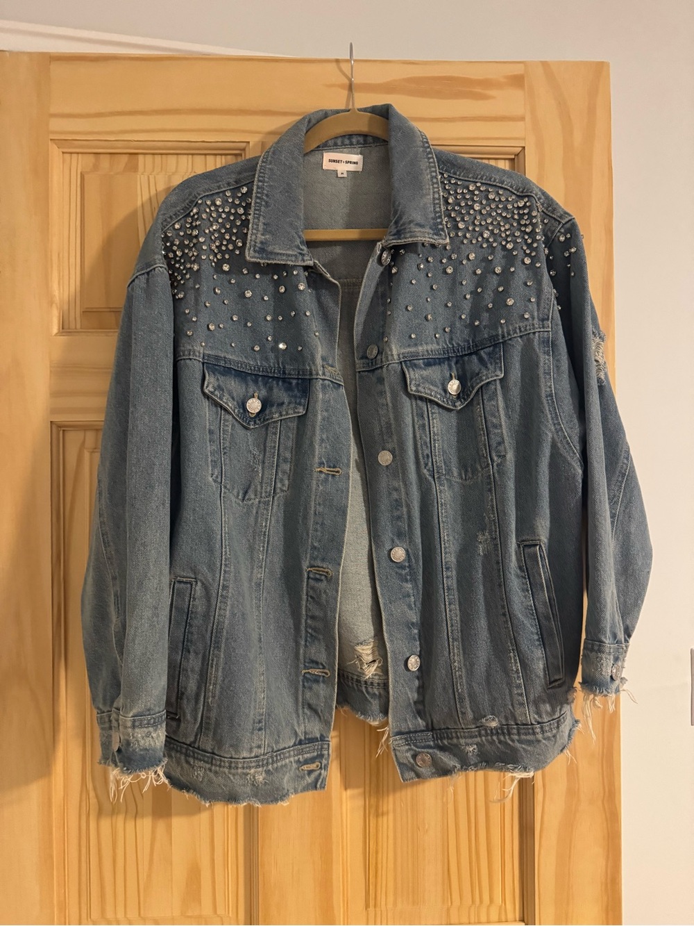 Rhinestone Light Blue Denim Jacket - Women